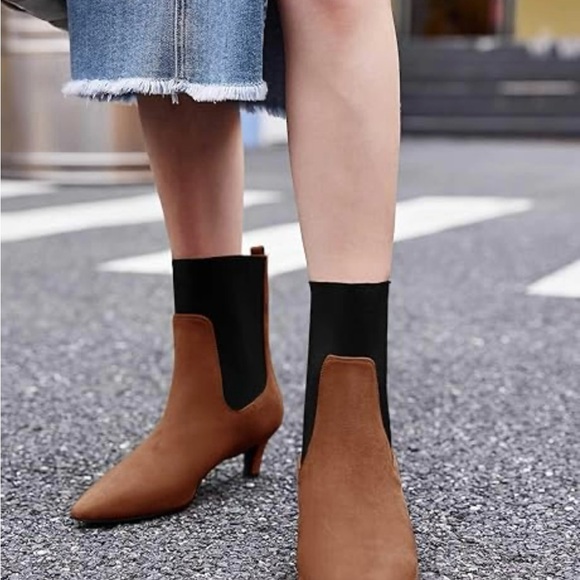 Coutgo women’s ankle boot, low kitten heel, brown suede size 8W - Picture 3 of 9